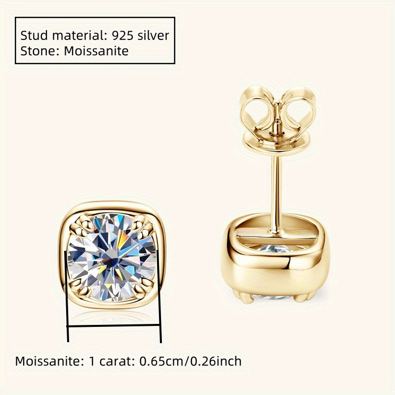 925 Silver Moissanite Square Stud Earrings, Unisex Gift